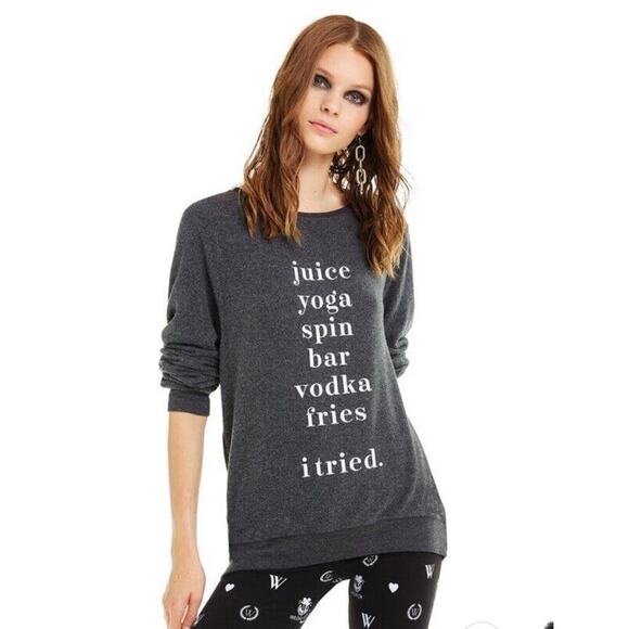 Wildfox “JUICE YOGA SPIN BAR VODKA FRIES I TRIED” Baggy Beach Sweatshirt Gray XS - Picture 7 of 7